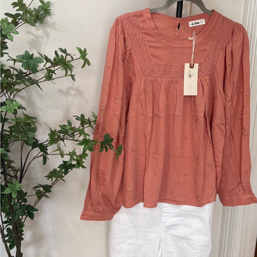 In Bloom Terracotta boho Embroidered Blouse net - Picture 6 of 6